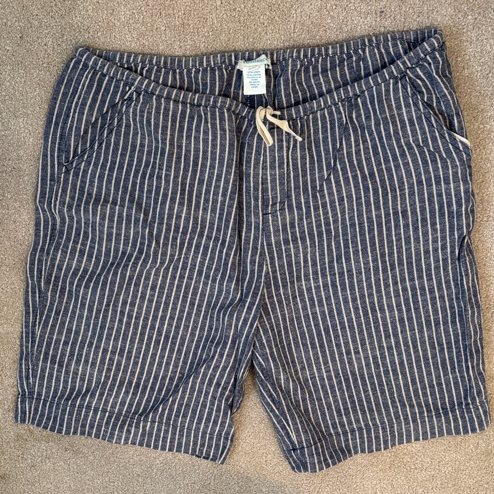 Sundance Chambray Linen Blue & Flax Striped Women Beachcomber Casual Shorts